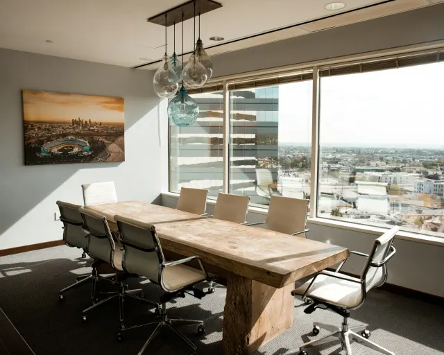 Boardroom layout with city views