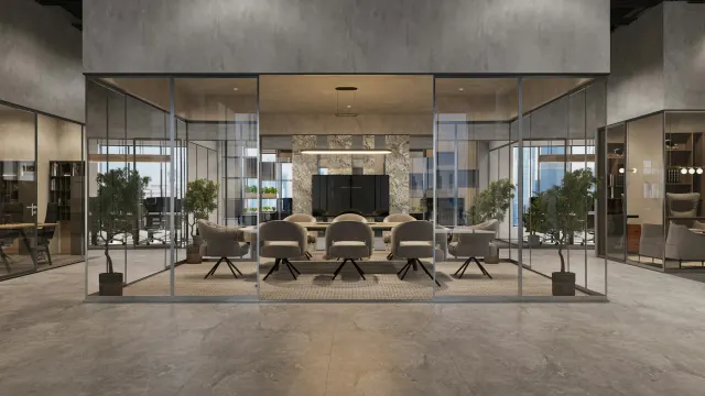 Glass-walled meeting suite